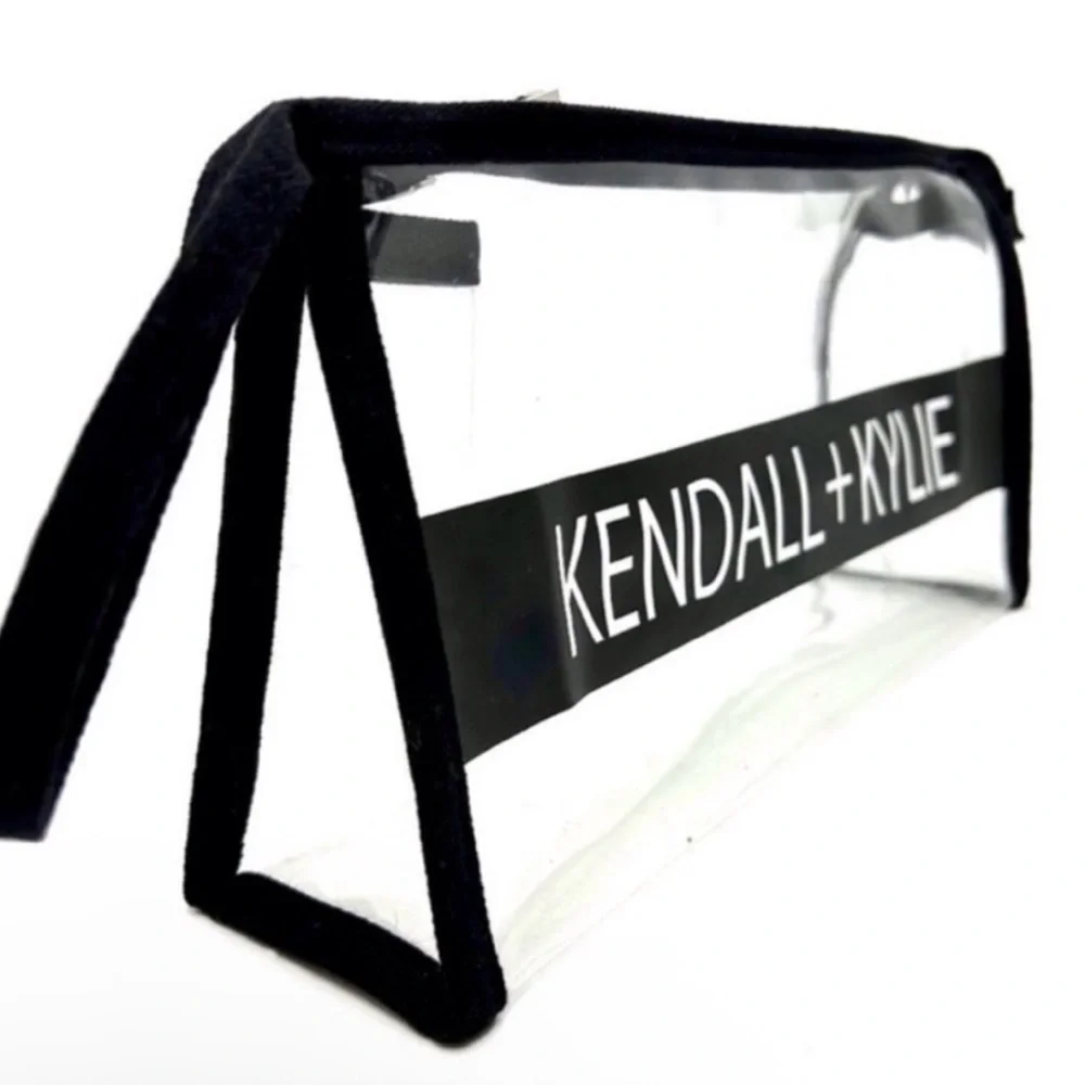 Kendall + Kylie Clear PVC Cosmetic Bag Black Logo Makeup Pouch Travel Case